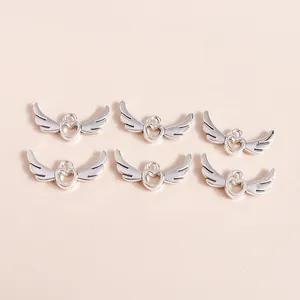 Set of 6 silver plated alloy hollow heart angel wing pendants for DIY jewelry making