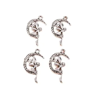Antique silver moon and winged fairy alloy pendants for DIY jewelry crafting in 2x2 grid