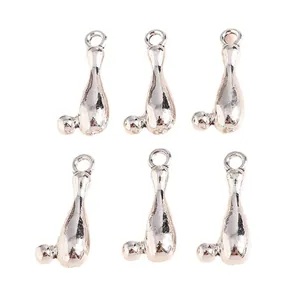 Set mit 6 glänzenden Bowling-Anhängern aus Silberlegierung für DIY-Schmuck