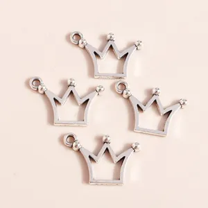 Pack of vintage silver hollow crown alloy pendants for DIY jewelry making and crafts