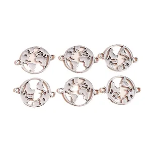Set mit 6 Vintage-Silber Weltkarten-Anhängern im Hohldesign für DIY-Schmuckherstellung