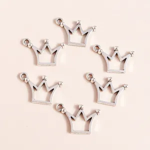 Plated alloy hollow crown pendants in antique silver for DIY jewelry making accessories