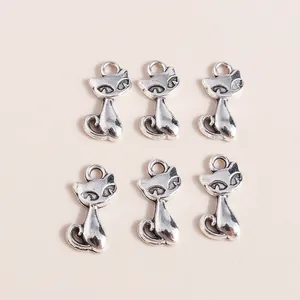 Retro silver cat silhouette alloy pendants for DIY jewelry making 6 piece set