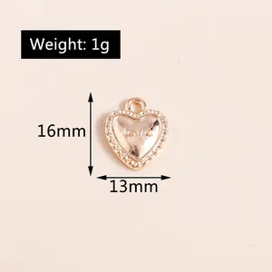 Λεπτομέρεια μενταγιόν καρδιά LOVE 13x16mm σε ροζ χρυσό με διαστάσεις και χάντρες