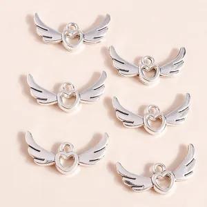 Electroplated Alloy Hollow Heart Angel Wings Pendants For DIY Jewelry Making Accessories Silver Charms