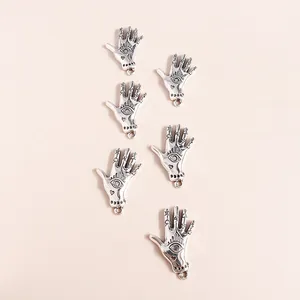 Vintage Hamsa Hand alloy charms with evil eye detail for DIY jewelry making set