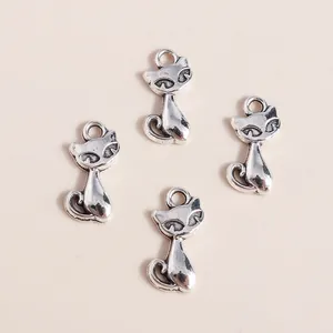 Vintage silver cat charms set of four made of plated alloy for DIY jewelry making