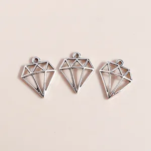 Drei hohle Diamant-Geometrie-Silberlegierungsanhänger für DIY-Halsketten und Schmuckbau
