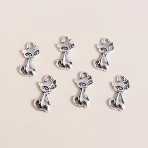 Antique silver cat silhouette pendants for DIY jewelry making and craft projects