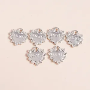 Set of six silver alloy love heart pendants with petal edges for DIY jewelry making