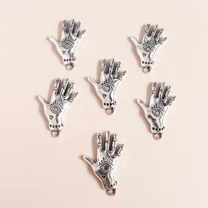 Antique Silver Hamsa Hand Pendants Alloy Evil Eye Charms For DIY Jewelry Making Vintage Bohemian Palm Pendants Charms