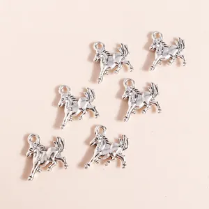 Set of 6 vintage silver horse charms for DIY jewelry making in a galloping animal design