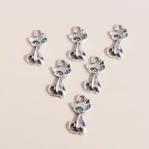 Set of 6 vintage silver cat alloy charms for DIY jewelry making and craft pendants