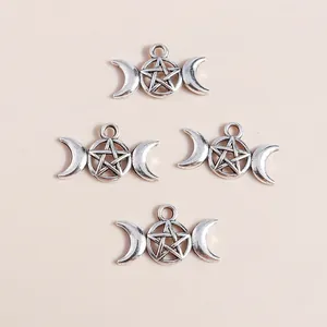 50pcs retro silver triple moon goddess charms with pentagram star for DIY jewelry