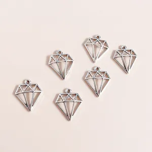 6er-Set versilberte hohle Diamant-Geometrie-Anhänger aus Legierung für DIY-Schmuck