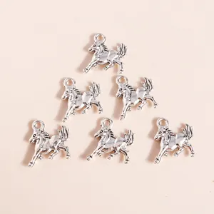 Set of 6 vintage silver-plated zinc alloy horse charms for DIY jewelry making