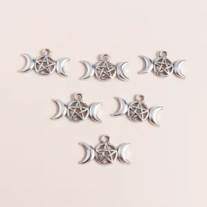 Retro silver alloy triple moon goddess star charms for DIY jewelry making 6 pack