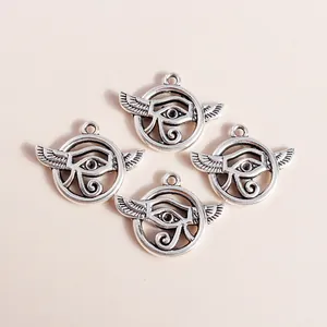 Antique silver Eye of Horus alloy pendants with hollow wings for DIY jewelry making
