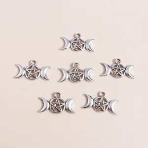 Retro silver triple moon and pentagram alloy charms for DIY jewelry making set
