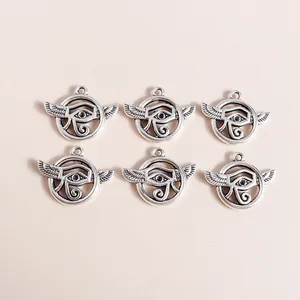Set of 6 vintage silver plated alloy Eye of Horus charms with wings for DIY jewelry making