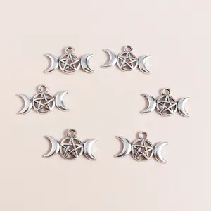 Vintage Alloy Triple Moon Pentagram Charms Antique Silver Mystical Hollow Witchcraft DIY Jewelry Making Pendants Craft Accessories