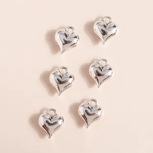 Set of 3D metallic silver heart charms with top rings for DIY jewelry accessories