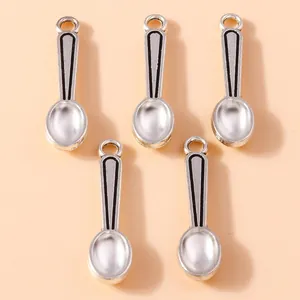 Polished silver alloy spoon pendants for DIY jewelry making and handicraft accessories