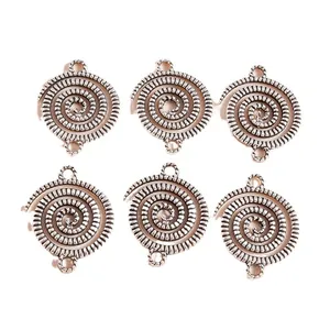Set of 6 vintage silver spiral textured alloy pendants with double loops for DIY jewelry