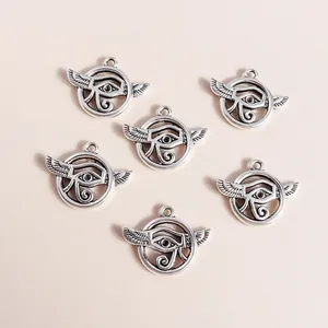 Antique Silver Alloy Eye Of Horus Pendant With Wings Hollow Bohemian Evil Eye DIY Jewelry Accessories For Necklace Making