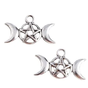 Vintage silver plated alloy triple moon star pendants for DIY jewelry making accessories