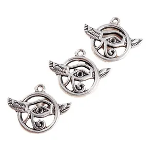 Silver plated hollow Eye of Horus pendants with wing design for DIY jewelry making