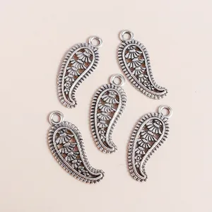Vintage Alloy Paisley Pendants Hollow Floral Leaf Design Antique Silver DIY Jewelry Making Accessories For Crafting