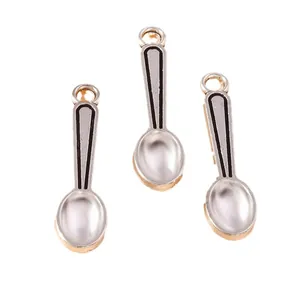 Three silver plated spoon charms with pearly white resin inlay for DIY jewelry making