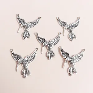 5-teiliges Set Vintage Silber Kolibri Anhänger aus Zinklegierung für DIY Schmuckherstellung