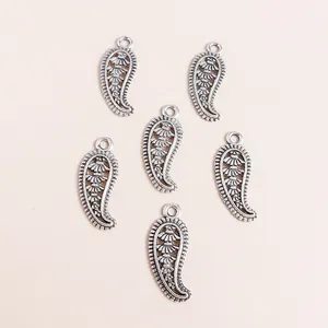 Vintage hollow leaf charms in antique silver plating for DIY jewelry making 6pcs