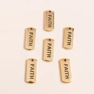 Colgante Rectangular de Aleación con Letra Faith Amuleto de Metal Galvanizado para Creación de Joyas DIY Dorado