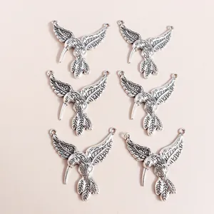 6er-Set Vintage-Silber-Kolibri-Anhänger aus Legierung für DIY-Schmuckzubehör