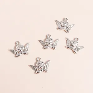 Silver vintage alloy angel charms with detailed wings for DIY jewelry making