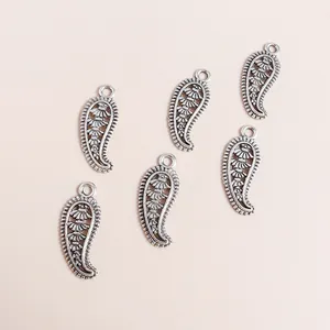 Set of 6 vintage silver hollow paisley leaf charms for DIY jewelry making accessories