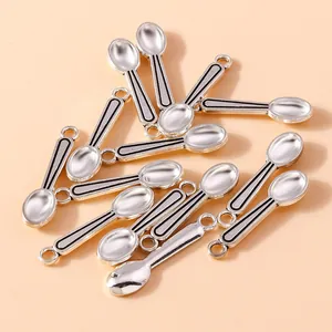 Mini Spoon Shape Alloy Pendants For DIY Jewelry Making Electroplated Metal Silver Tiny Spoons Charms For Necklace Bracelet Crafting Accessories
