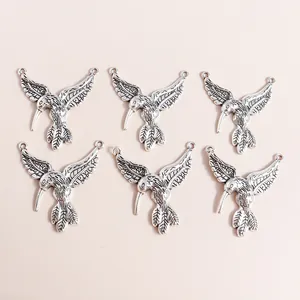 Packung mit 6 Vintage-Silber-Kolibri-Anhängern aus strukturierter Legierung für DIY-Schmuck