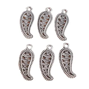 Retro antique silver teardrop paisley feather pendants with embossed DIY metal details