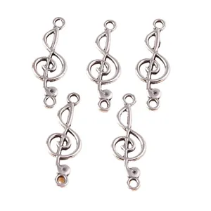Set mit silbernen G-Schlüssel Musiknoten-Anhängern aus Legierung für DIY-Schmuck