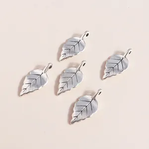 Antique silver leaf alloy pendants with detailed leaf veins for DIY jewelry making