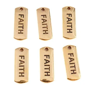 Colgantes rectangulares dorados con grabado Faith para bisutería DIY 6 piezas