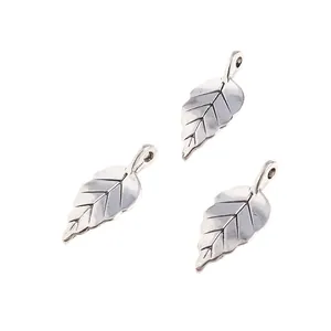 Three silver leaf pendants with detailed veins for DIY jewelry making and necklaces