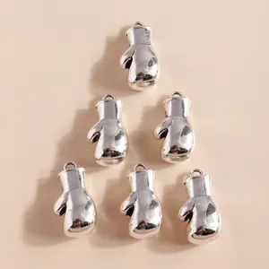 Set of six silver boxing glove charms in electroplated alloy for DIY jewelry making