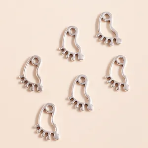 Set of 6 silver electroplated alloy hollow footprint charms for DIY jewelry making