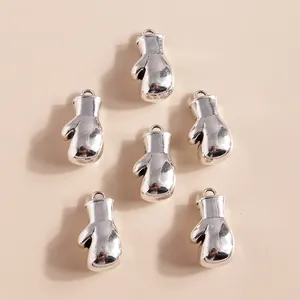 Polished silver boxing glove pendants for DIY jewelry making in a set of six