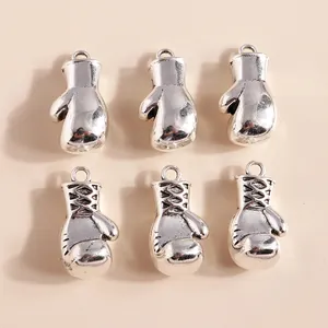 Silver alloy boxing glove pendants for DIY jewelry with detailed lace textures